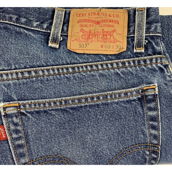 Levis 517 Mens Jeans 38 x 26 Medium Wash Denim Bootcut Raw Hem - Picture 5 of 10